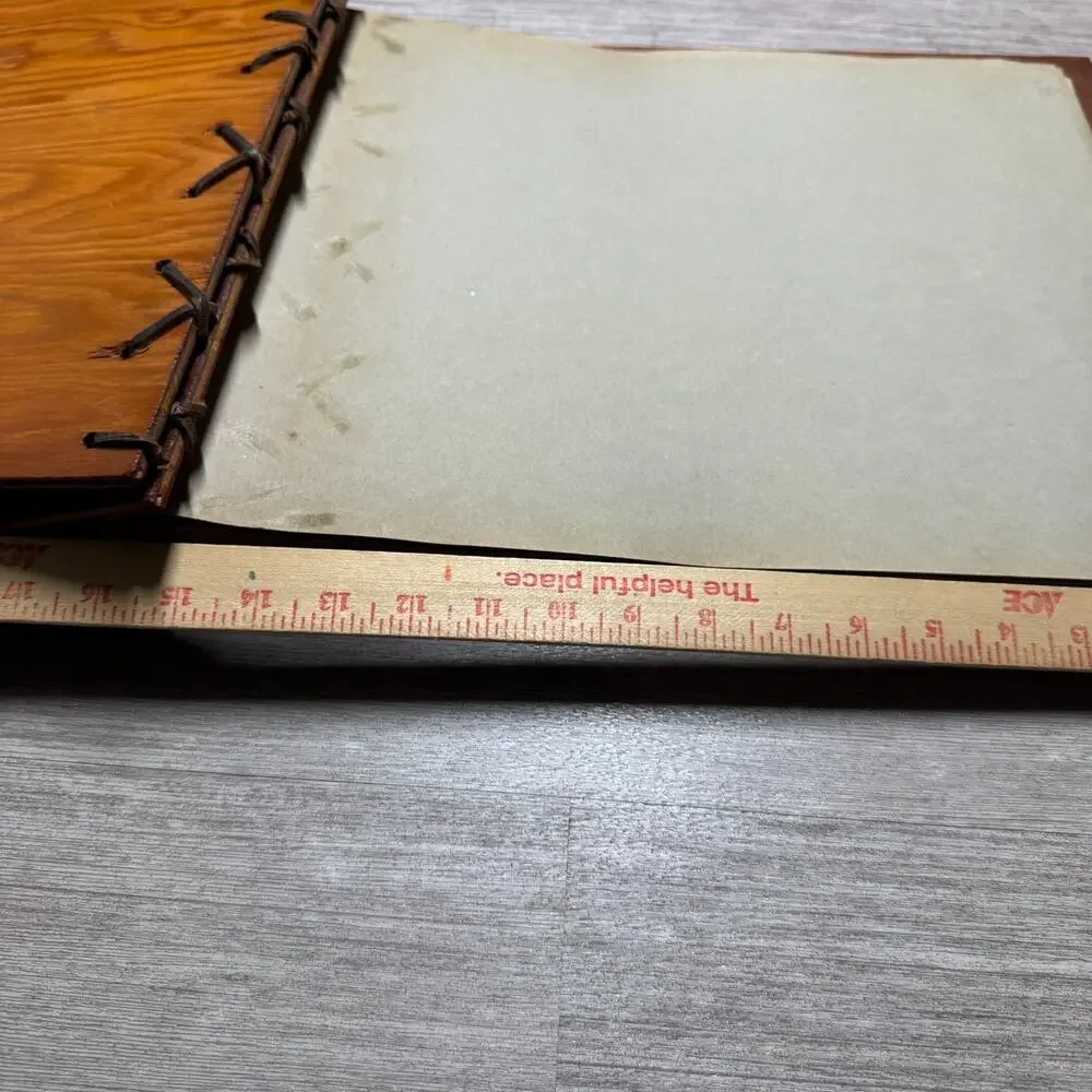 Vintage Wooden Photo Album Scrapbook Drawing Pad Hand-Painted Folk Art 16x12